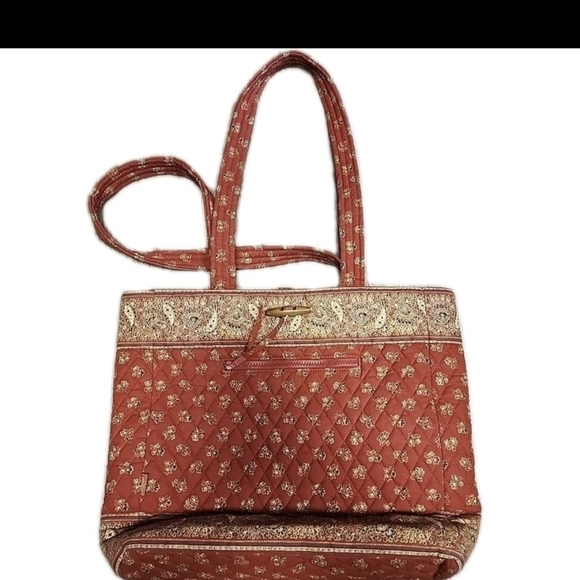 Maggi B Quilted Tote Bag Boho Floral Paisley Red Gold Shoulder Bag Pattern 💵 - Picture 2 of 6